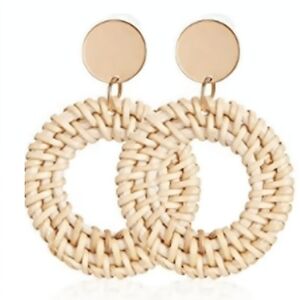 NEW! Cream Geometric Woven Rattan Earrings